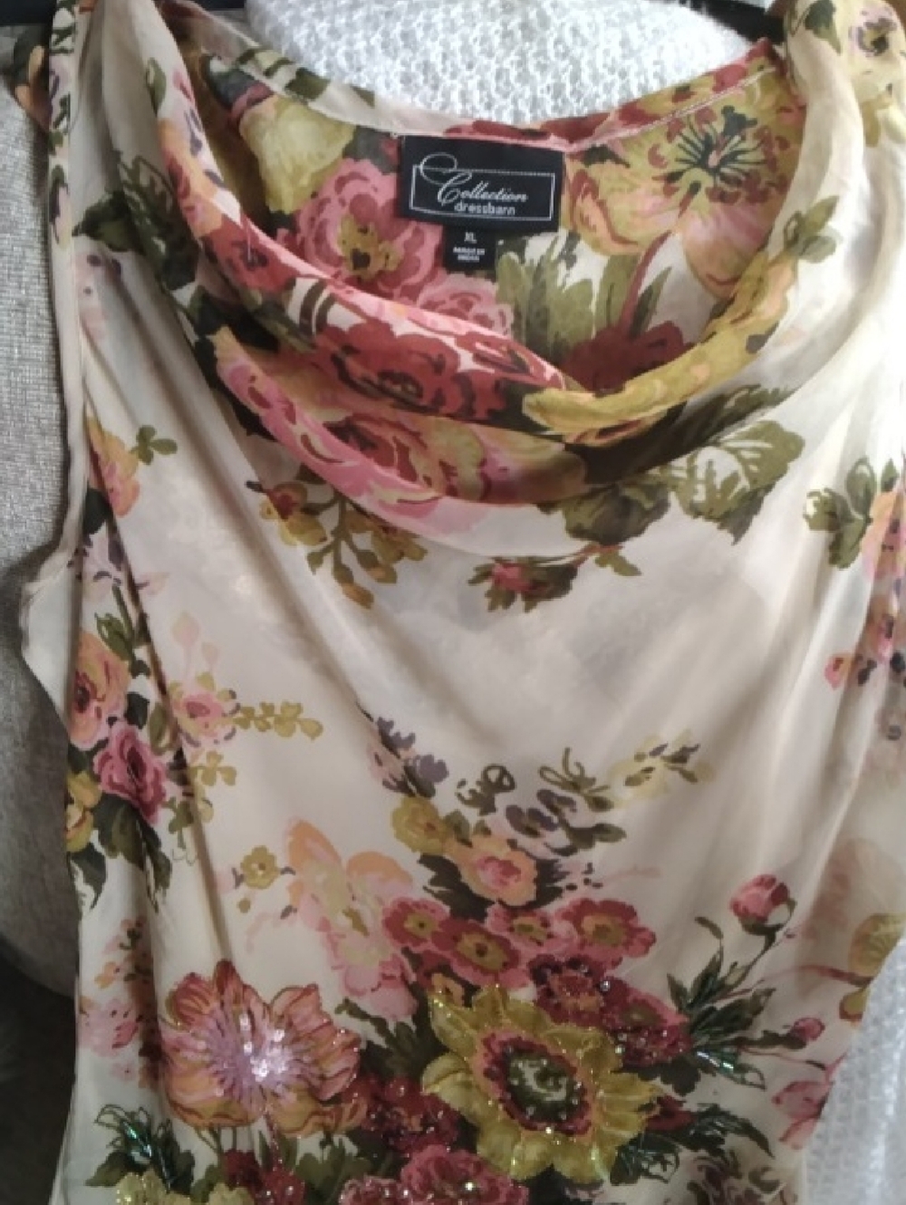 Sequin, Fine Bead Collection Zandra Floral Cowl Neck Dress - Cream, Pink & Olive
